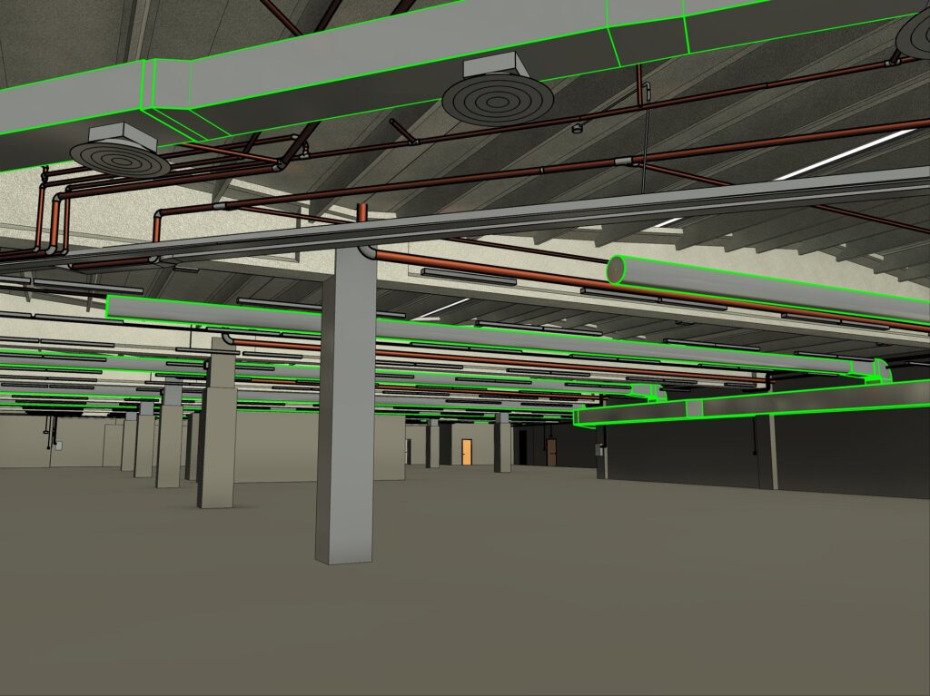 Modello 3D BIM ala interna con impianti centro commerciale Martignacco